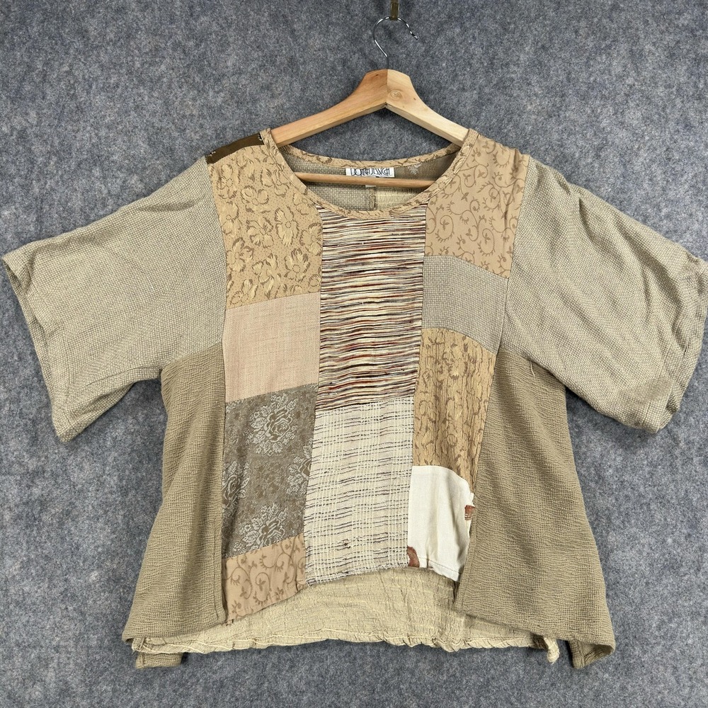 Donna Jessica Blouse Womens 0 Beige Patchwork Boho Lagenlook Colorblock Shirt